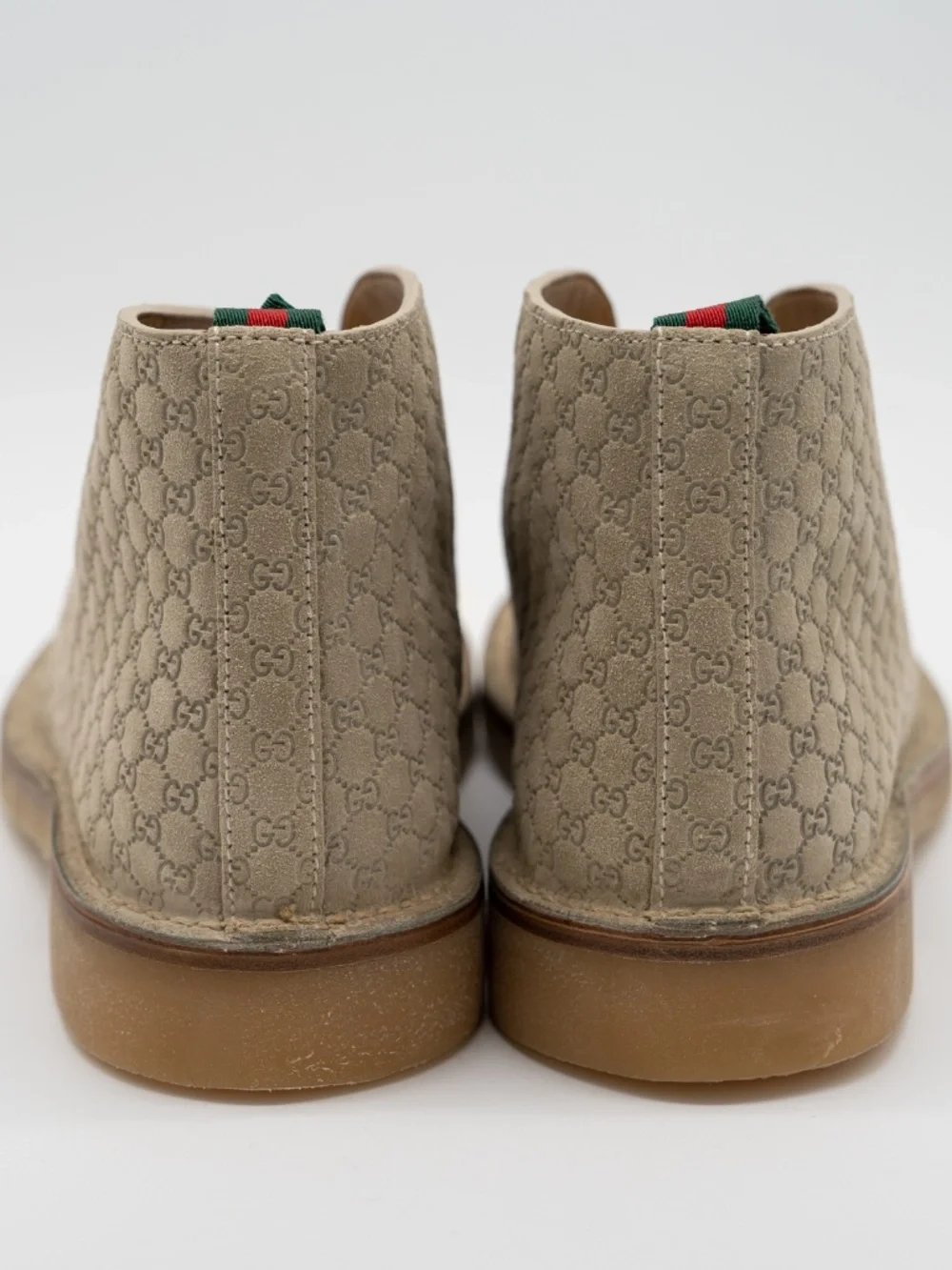 Gucci GG Suede Desert Boots Embossed Oatmeal Mens size 9G 9.5 US